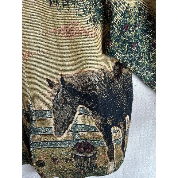 Sugar Street Weavers Vintage Cardigan Sweater XL Horse Tapestry EUC - Picture 7 of 16
